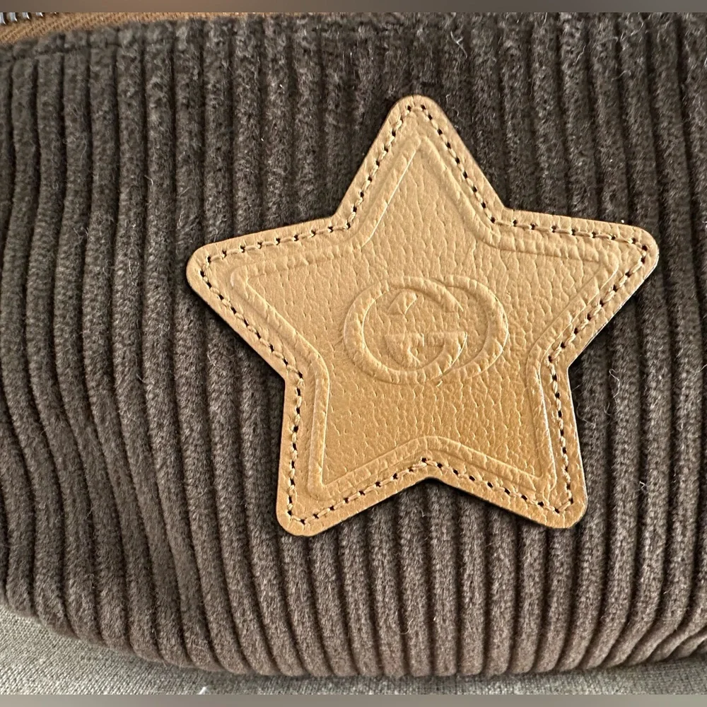 GUCCI Interlocking G Star Childrens Kids Crossbody Belt Bag Fanny Brown Corduroy